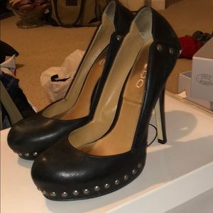 Aldo- black leather studs heels